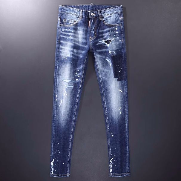 Men's Clothing Fashion Fashion Jeans Blue Slim Elastic Foot Print Trendy Versatile Jeans_viptrois.com