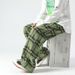Men's Clothing Plaid contrast color casual pants men's spring new style fresh loose straight pants men and women the same style wide leg pants_viptrois.com