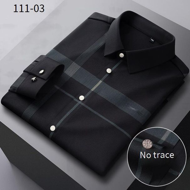 Men's Seamless Bonded Long Sleeve Shirt – Stretchable & Wrinkle-Free Printed Shirt With Rhinestone Buttons For Casual & Smart Wear_viptrois.com