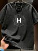 Vintage Ornate Letter H Graphic 230G Washed Cotton Oversized T-Shirt Men's Casual Luxury Short Sleeve Summer Tee_viptrois.com