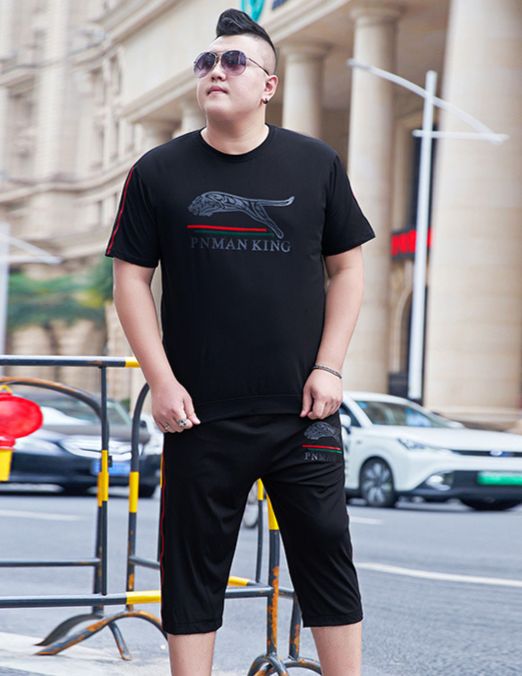 Men's Clothing Fashion summer plus size printed short-sleeved T-shirt cropped pants suit fat guy super popular extra large two-piece suit_viptrois.com