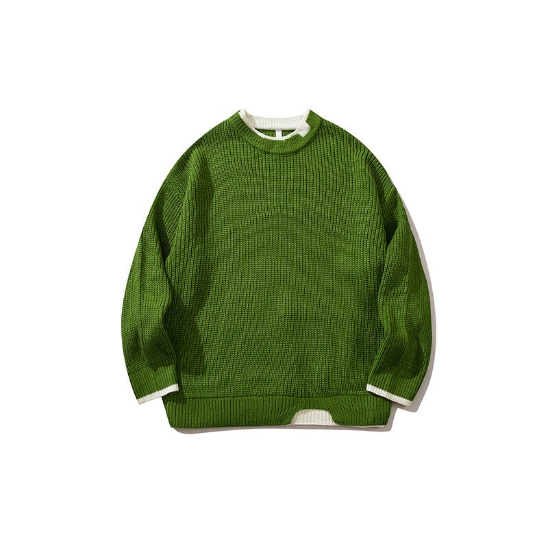 Streetwear Solid Color Knit Sweater – Trendy Layered Look, Unisex Oversized Pullover, Couple Matching Long Sleeve Casual Top_viptrois.com