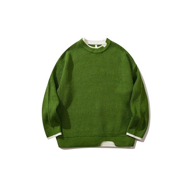 Streetwear Solid Color Knit Sweater – Trendy Layered Look, Unisex Oversized Pullover, Couple Matching Long Sleeve Casual Top_viptrois.com