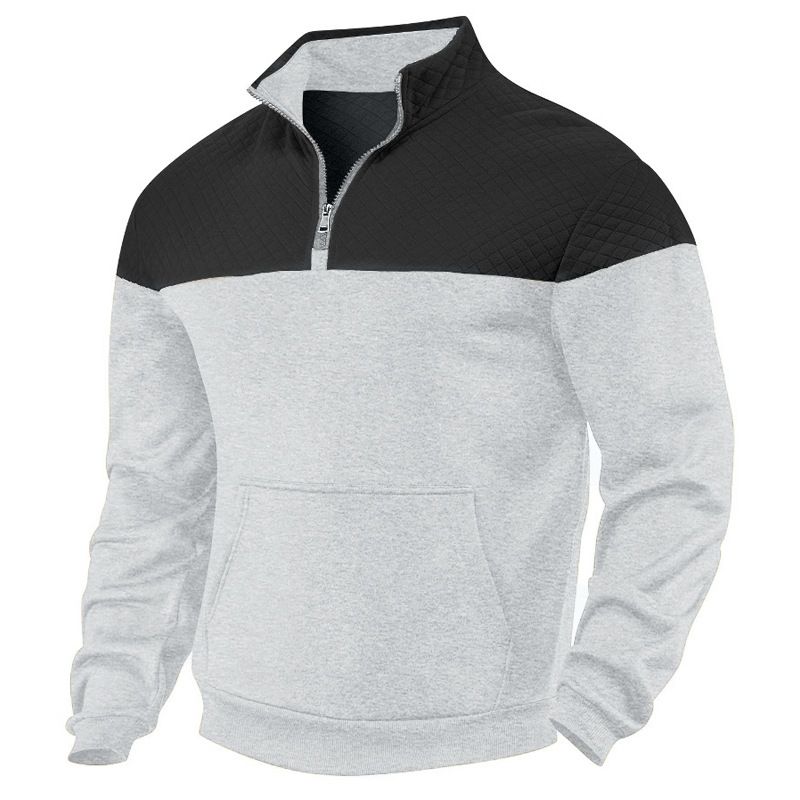 American Heavy Velvet Winter Casual Color Matching Loose Men's Large Size Stand Collar Zipper Sweatshirt Men_viptrois.com