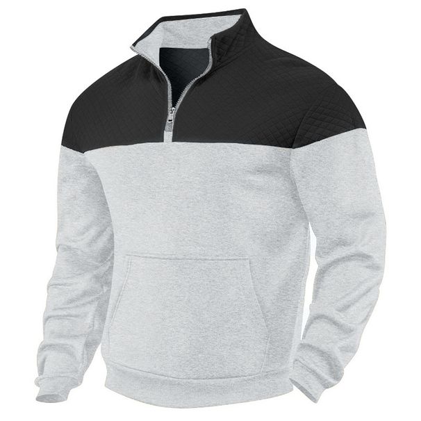 American Heavy Velvet Winter Casual Color Matching Loose Men's Large Size Stand Collar Zipper Sweatshirt Men_viptrois.com