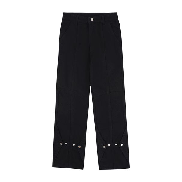 Deconstructed Patchwork Straight-Leg Jeans For Men High Street Design Sense Niche Casual Versatile Loose Solid Color_viptrois.com