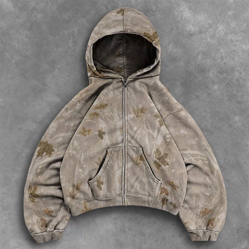 Men's Clothing American Style New European And American Foreign Trade Casual Versatile Fashion Trend Leaf High Quality Long Sleeve Zipper Sweatshirt_viptrois.com