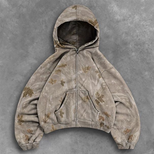 Men's Clothing American Style New European And American Foreign Trade Casual Versatile Fashion Trend Leaf High Quality Long Sleeve Zipper Sweatshirt_viptrois.com