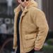 Men's Fleece Hooded Jacket – Streetwear Essential, Windproof Polyester Blend With Zip Pockets (S-XXXL, Beige/Khaki/Black)_viptrois.com