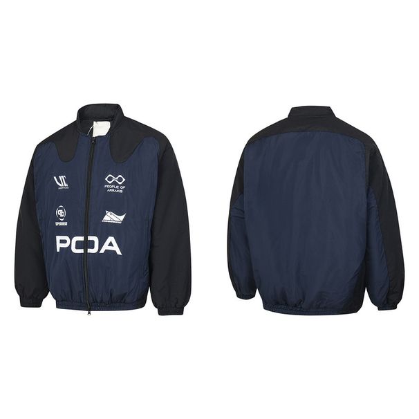American High Street Fashion Brand Color Block Slogan Print Racing Suit Cotton Autumn Winter Stand Collar Jacket Coat_viptrois.com