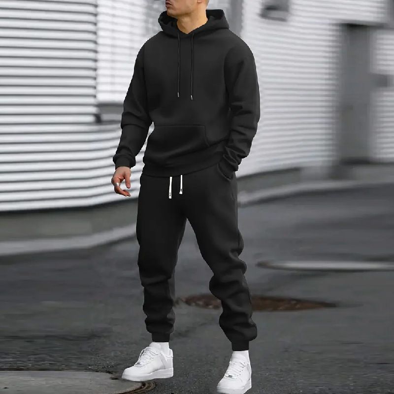 Men's Clothing Spring And Autumn Casual Sports Suit Solid Color Hoodie And Waist Pants_viptrois.com
