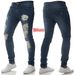 Men's Clothing New Denim Men's Pants Hole Trend Black Slim High Waist Jeans For Men_viptrois.com