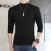 Half Turtleneck Base Shirt Men's Pure Cotton T-Shirt Solid Color Slim Fit Simple Casual Mid-Neck Long Sleeve Inner Wear_viptrois.com
