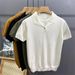 Men's Clothing Men's Handsome Small V Neck Solid Color Knitted Polo Shirt British Slim Short Sleeved T Shirt Casual Retro Top Trend_viptrois.com