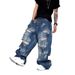 Men's Clothing Vibe Niche Trend Brand Handsome Big Hole Beggar Jeans Men Cityboy Wasteland Dirty Wash Wide Leg Long Pants_viptrois.com
