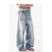 Men's Clothing Retro Washed Glacier Blue Jeans Cleanfit Casual Loose Straight Stacked Trousers_viptrois.com