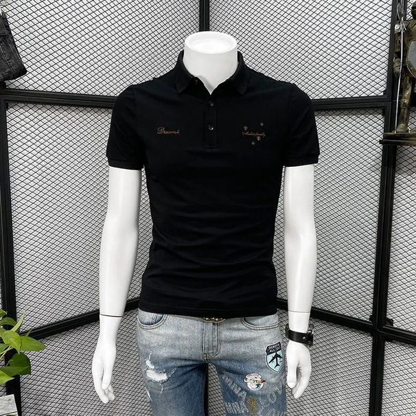 Men's Clothing Summer High End Embroidery Slim Lapel Short Sleeve Versatile New Style Trendy Handsome Casual T Shirt_viptrois.com