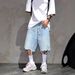 Cross-border Foreign Trade American Style Street Cool Denim For Men, Trendy Brand Loose Straight Five-point Shorts_viptrois.com
