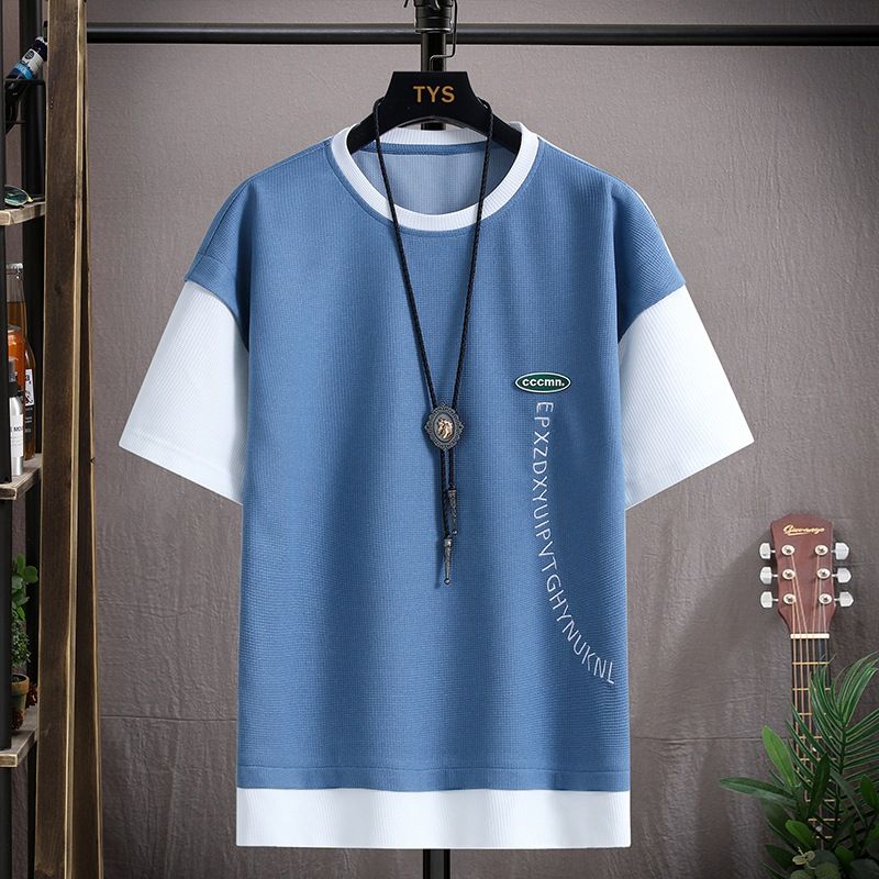 Men's Summer Two-piece Suit Korean Style Fashion Trend Teenagers Loose Trendy Brand Embroidered Short-sleeved T-shirt Shorts_viptrois.com
