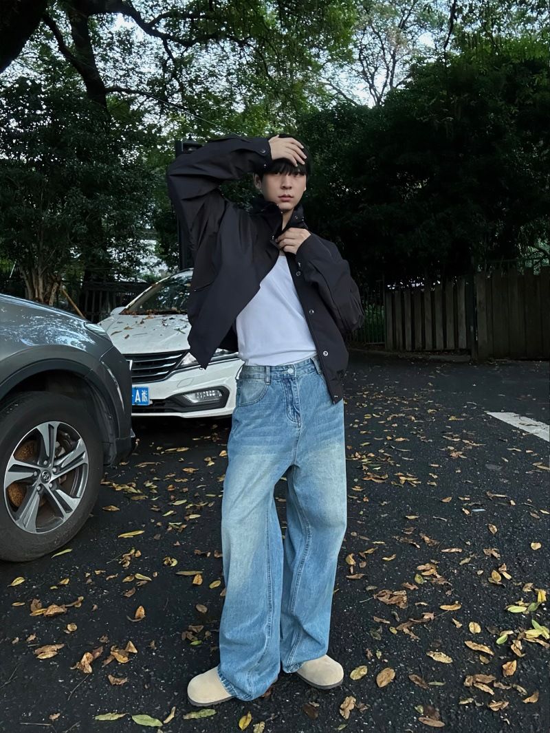 Men's Clothing Spring And Summer New Loose Jeans Men's Light Blue Slim Trousers Straight Casual Wide Leg Pants Drape Pants_viptrois.com