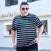 Men's Clothing plus size striped shirt short-sleeved T-shirt extra large youth fat boy half-sleeved T-shirt top 195_viptrois.com