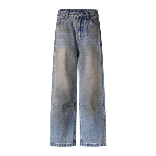 Waste Land Vintage Dirty Denim Punk High Street Washed Frayed Spray-Dyed Casual Straight-Leg Men's Dad Pants_viptrois.com