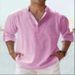 Spring Summer New Men's Trendy Stand Collar Loose Sports Solid Color Long Sleeve Pullover Pure Cotton Pocket Shirt_viptrois.com