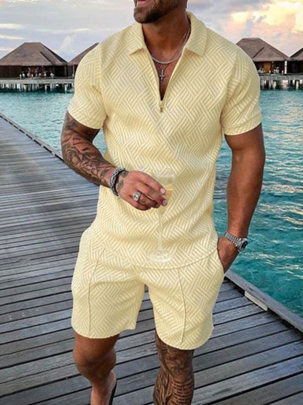 Men's Clothing 3D Printed Zipper Short Sleeved Polo Shirt Large Size Casual Suit Lapel Men's Shorts_viptrois.com