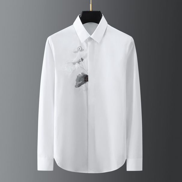 Nordmann Spring Runway New Exquisite Lotus Embroidery Long Sleeve Shirt Men's Casual Top European And American Cross-Border_viptrois.com