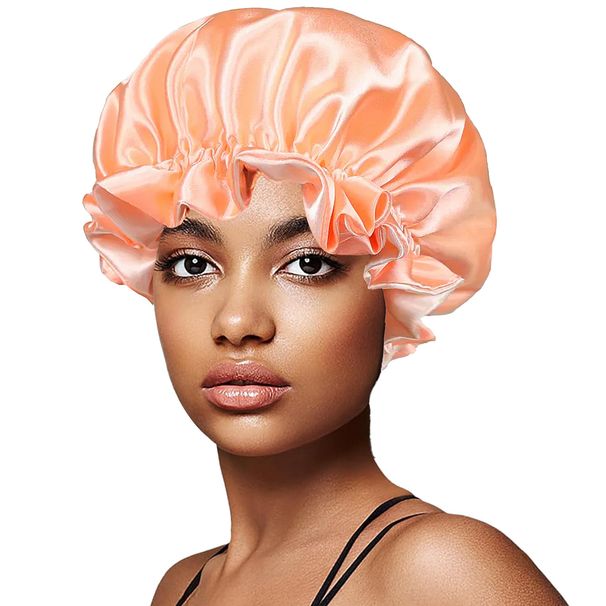 Cross Border New Satin Sleeping Cap Double Layer Double Sided Versatile Hair Care Cap Fashionable Elastic Extra Large Shower Cap Wholesale_viptrois.com