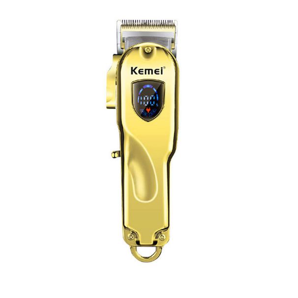 Kemei KM-2010 High Quality Gold And Sier With LCD Electric Fast Charging Clipper Metal Shell Hair Trimmer_viptrois.com