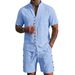 Men's Linen Short Sleeve Shirt And Shorts Set - Retro Casual Pure Color Summer Outfit_viptrois.com