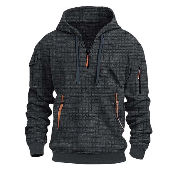 Cross-Border European And American New Hooded Pullover Men Multi-Pocket Sports Casual Jacket Solid Color Versatile Men's_viptrois.com