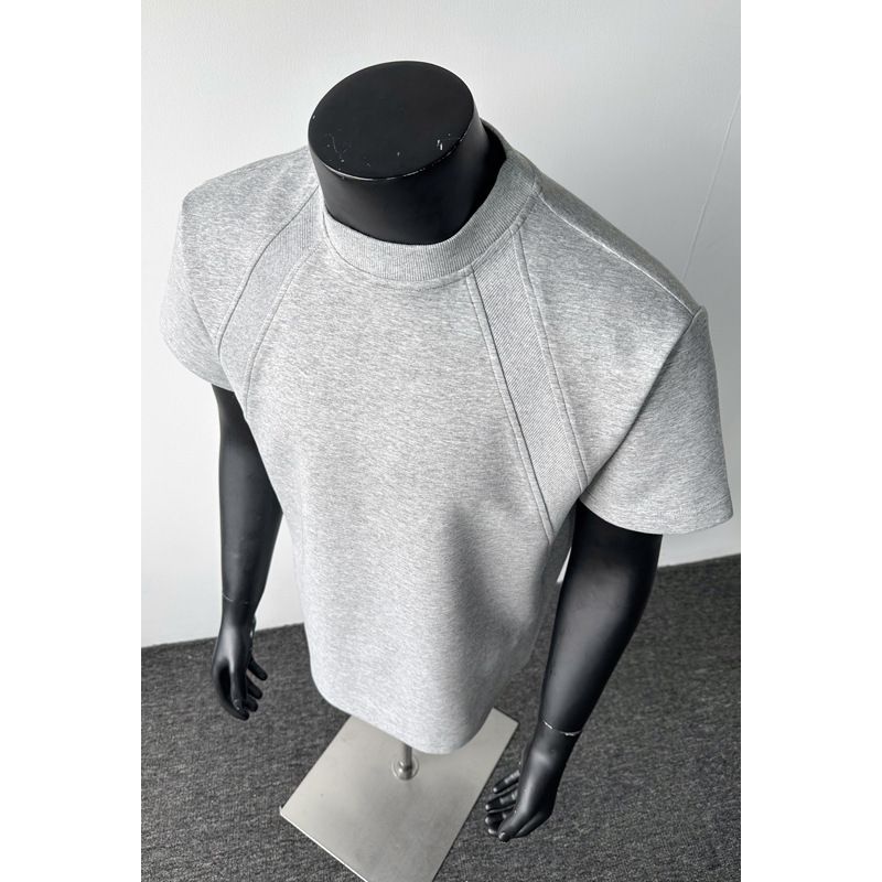 Cleanfit Style Men's Short Sleeved T-Shirt Heavyweight Deconstructed Boxy Fit Summer Gray Air Layer Splicing Top_viptrois.com