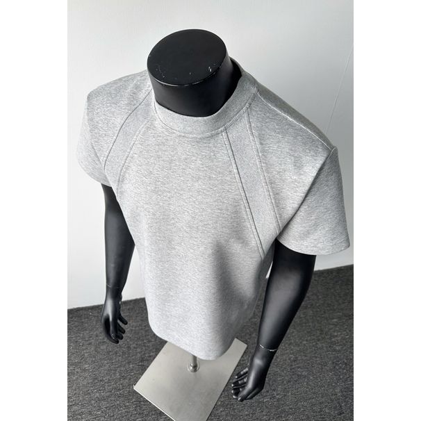 Cleanfit Style Men's Short Sleeved T-Shirt Heavyweight Deconstructed Boxy Fit Summer Gray Air Layer Splicing Top_viptrois.com