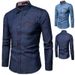 CT Spring Autumn Men's Casual Pocket Patchwork Cotton Slim Fit Long Sleeve Denim Shirt Men_viptrois.com