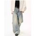 Men's Clothing Retro Washed Old Wide Leg Jeans Men And Women Street Loose Straight Design Pants_viptrois.com