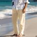 Men's Clothing Men's Linen Solid Color Casual Loose Spring And Summer Breathable Beach Straight Daily Vacation Trousers_viptrois.com
