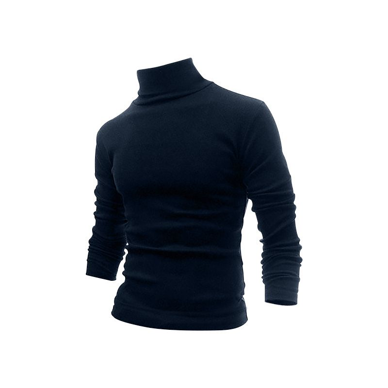 2023 Autumn Winter Long Sleeve T-Shirt Men's Solid Color High Neck Base Layer Undershirt Tee Top_viptrois.com