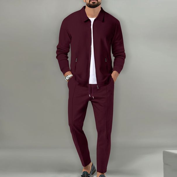 Men's Clothing Coat Autumn Youth Waffle Zipper Pocket Lapel Slim Cardigan Men's Jacket Suit_viptrois.com