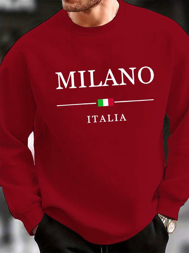 Men's Loose Casual Fashion MILANO ITALIA Pattern Printed Round Neck Long Sleeved Sweatshirt Suitable For Autumn And Winter Wear_viptrois.com