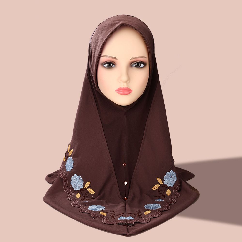 Women's Hijab heavy industry embroidery lace pullover headscarf Malay ladies scarf double layer chiffon beaded hat_viptrois.com