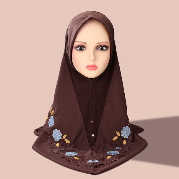 Women's Hijab heavy industry embroidery lace pullover headscarf Malay ladies scarf double layer chiffon beaded hat_viptrois.com