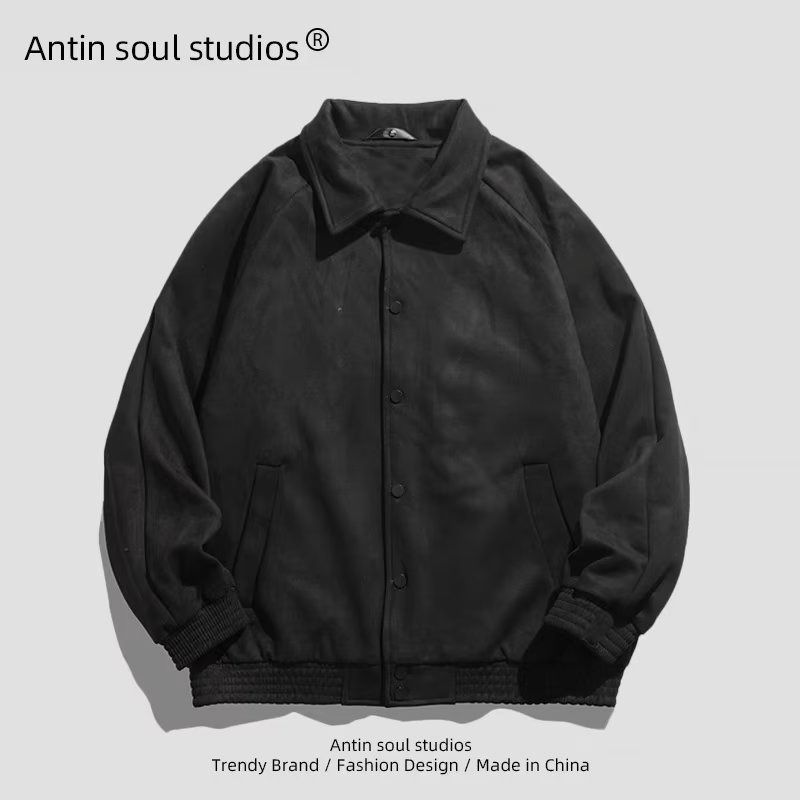 Men's Suede Fleece Jacket Winter Fashion Lapel Casual Coat Loose Fit Daily Wear Multi-Pocket Outerwear_viptrois.com