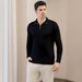 Men's Slim Fit Polo Neck Knit Sweater - Business Casual Retro Style Long Sleeve Pullover For Autumn & Winter (Black, White, Dark Grey)_viptrois.com