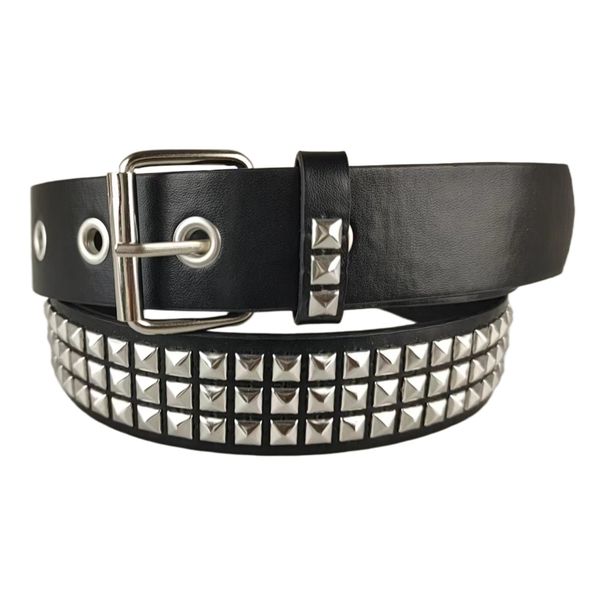 Big Skull Hip Hop Alloy Rivet Square Bead Pyramid Personality Belt Female Versatile Decorative High End Belt_viptrois.com
