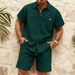 Men's Breathable Waffle Knit Loungewear Set - Short Sleeve Shirt & Shorts In Black/Grey/Khaki/White/Burgundy/Dark Green (S-XXXL)_viptrois.com