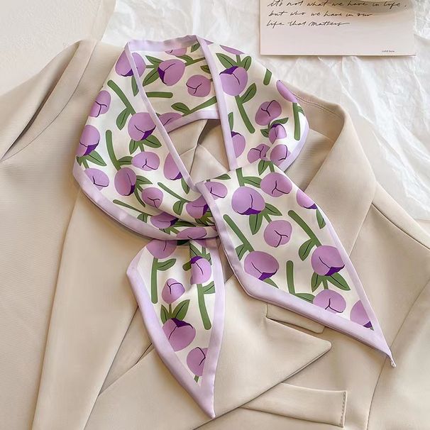 French Style Purple Small Long Silk For Women Versatile Hair Band Thin Narrow Tie Bag Ribbon Flowing Neck Scarf_viptrois.com