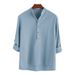 Men's Casual, Solid-Color Long-Sleeved Shirt With A Stand-Up Collar For Autumn 2026 A Simple, Loose-Fitting Cotton Shi_viptrois.com