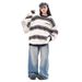 Pure American Retro Lazy Style Striped Sweater For Men Couples Autumn Winter New Loose Niche Casual Color-Block Knitted Top_viptrois.com